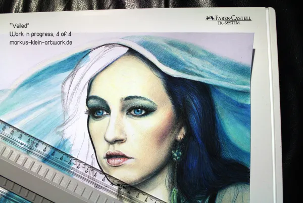 Veiled WIP 4/4: Yay! Just got my new A3 sized Faber-Castell plotting board - perfect for mobile drawing. The piece is almost finished, adding the last bits of hair and refining the texture of the fabric. Veiled WIP 4/4: Yay! Just got my new A3 sized Faber-Castell plotting board - perfect for mobile drawing. The piece is almost finished, adding the last bits of hair and refining the texture of the fabric.