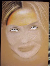 Cameron Diaz WIP 2/6: Begun with the hair. You can nicely see that the brow shading is still pretty rough compared to the finished drawing.