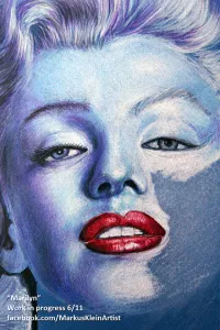 "Blue Marilyn" WIP 6/11: Added teeth. You can see how the eyes amd the skin texture still need a lot more refinement.