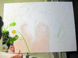 Springtime Feet WIP 2 / 16: Begin each section with the bright parts, fill the dark ones later