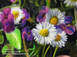 Springtime Feet WIP 8 / 16: On this closeup, you can notice the way the petals cast shadows on each other.
