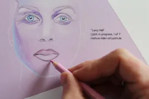 Lexy Hell WIP 1/7: Facial outlines, planning the lighting tones and shades