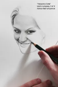 Natascha's Smile WIP 3/8: Continuing with the facial shading. Since I usually work with colored pencils, going back to graphite is an entirely different experience.