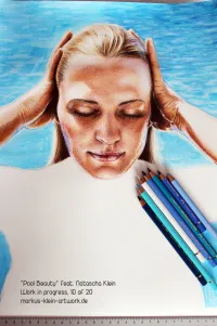 Pool Beauty Natascha WIP 10/20: All those blues are for the waves.